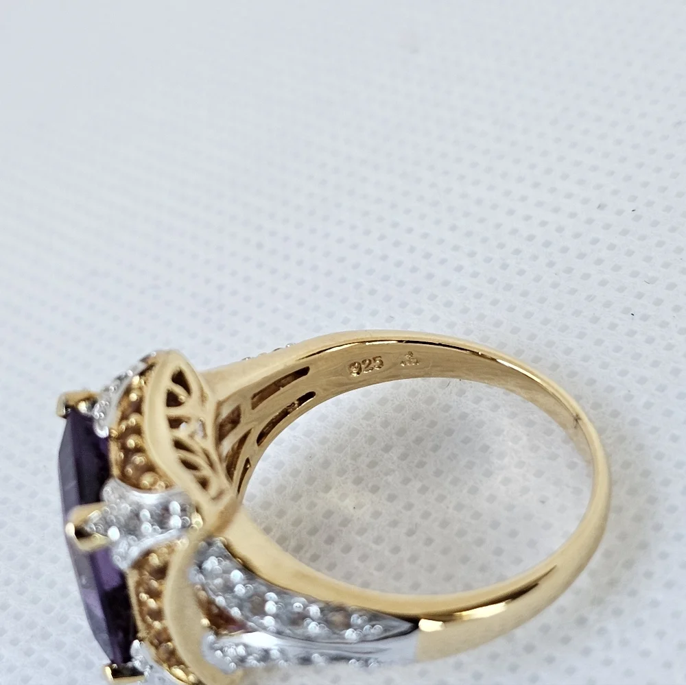 Victoria Wieck Genuine Amethyst & Citrine Ring 18K Gold Sterling Silver Size 7 - Picture 6 of 7